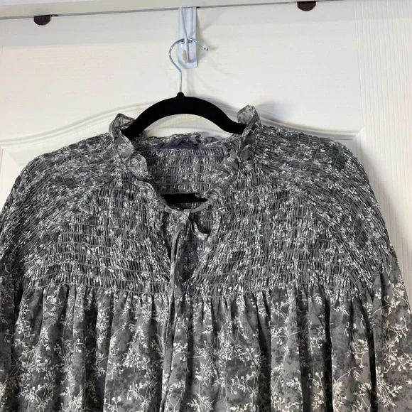 Grade & Gather Cottagecore Floral Sheer Blouse Grey Taupe Ruffle Long Sleeve L - Picture 6 of 10